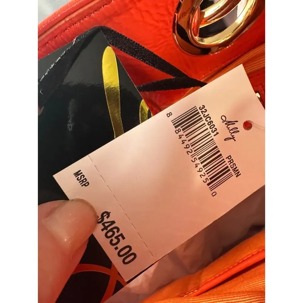 NWT MILLY Large Orange Patent Leather Satchel Purse Bag $465 Handbag Designer - Picture 4 of 8